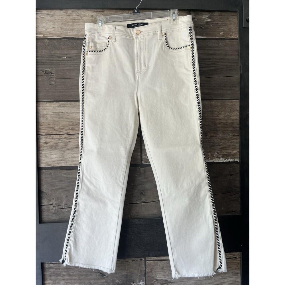 Liverpool High Rise Crop Flare Cream Jean Black Corded 8 / 29 NWOT Seaside Dunes